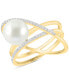 ფოტო #1 პროდუქტის EFFY® Freshwater Pearl (8-1/2mm) & Diamond (1/10 ct. t.w.) Multirow Crossover Statement Ring