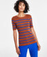 Фото #1 товара Women's Striped Short-Sleeve Knit Top