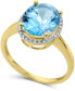 ფოტო #1 პროდუქტის Blue Topaz (3-3/4 ct. t.w.) & Diamond (1/8 ct. t.w.) Halo Ring in 14k Gold