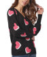 Фото #3 товара Women's Jacquard Heart V- Neck Puff-Sleeve Sweater