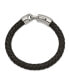 Stainless Steel Antiqued and Black Braided Leather Bracelet