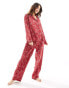 Фото #4 товара New Look heart print sation revere trouser set in red