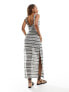 South Beach tie shoulder stripe knit dress in black and white