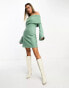 ASOS DESIGN supersoft bardot mini dress with flare sleeve in green Зеленый, 44 - фото #4