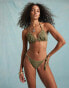 Miss Selfridge broderie frill tie side bikini bottom in khaki