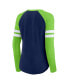 Фото #2 товара Women's College Navy, Neon Green Seattle Seahawks True to Form Raglan Lace-Up V-Neck Long Sleeve T-shirt