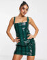 Фото #4 товара Kaiia vinyl corset detail mini dress in green snake