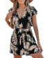 ფოტო #1 პროდუქტის Women's Dark Tropical Flutter Sleeve Ruffle Hem Romper