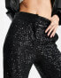 Фото #6 товара ASOS DESIGN Petite straight sequin ankle grazer trousers in black