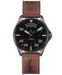 ფოტო #1 პროდუქტის Men's Swiss Automatic Khaki Pilot Brown Leather Strap Watch 42mm