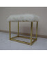 Фото #5 товара Adao Vanity Mirror & Stool In Faux Fur, Mirror, Black & Brass Finish