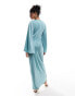 Фото #2 товара ASOS DESIGN satin long sleeve ruched maxi dress in blue