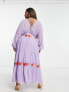 ASOS DESIGN Curve v neck batwing chiffon maxi dress with embroidery detail in lilac