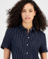 Фото #3 товара Women's Striped Linen-Blend Short-Sleeve Button-Front Shirt