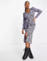 Фото #4 товара Monki midi dress in purple animal print