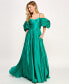 Juniors' Off the Shoulder Satin Puff-Sleeve Sweetheart Gown