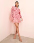 Фото #3 товара ASOS LUXE 3D floral embellished broderie mini dress with faux feather trim in pink