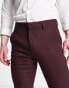 ASOS DESIGN wedding skinny wool mix suit trousers in burgundy herringbone