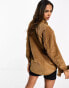 Monki long sleeve cord shirt in brown Коричневый, XXL - EU 54-56 - фото #2