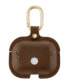 Brown Leather Apple AirPods Case with Gold-Tone Snap Closure and Carabiner Clip