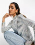 Whistles high neck sequin top in silver