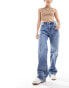 Mango straight leg oversized jeans in light blue