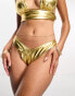 Фото #4 товара ASOS Design – Bikinihose in Gold-Optik aus gerafften Bahnen mit hohem Beinausschnitt