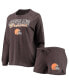 ფოტო #1 პროდუქტის Women's Brown Cleveland Browns Meter Knit Long Sleeve Raglan Top and Shorts Sleep Set