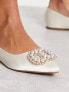 ASOS DESIGN Lola faux pearl embellished pointed ballet flats in ivory satin