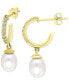 ფოტო #6 პროდუქტის Freshwater Pearl (8 x 6mm) & Cubic Zirconia Dangle Hoop Earrings, Created for Macy's