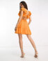 Фото #2 товара ASOS DESIGN Petite – Mini-Skaterkleid in Orange mit Zierausschnitt und Rüschen