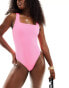 Фото #1 товара ASOS DESIGN Amy crinkle scoop back square neck swimsuit with super high leg in pink