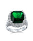 Фото #1 товара Large Fashion Solitaire AAA Cubic Zirconia Pave CZ Cushion Cut Simulated Emerald Green 7CTW Cocktail Statement Ring For Women