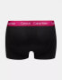 Фото #4 товара Calvin Klein low rise cotton stretch trunks 3 pack in black with coloured waistband