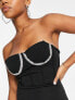 Фото #4 товара Femme Luxe sweetheart neckline diamante trim bodycon midi dress in black