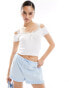 Фото #1 товара Miss Selfridge lace insert short sleeve top in white