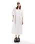 Monki seersucker smock midi dress in white