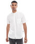 French Connection short sleeve grandad collar linen shirt in white weiß, L - фото #1