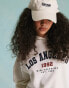 Фото #4 товара Miss Selfridge oversized graphic print Los Angeles hoodie co-ord in ivory