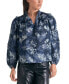 ფოტო #3 პროდუქტის Women's Cotton Floral-Print Ruffled Split-Neck Top