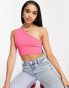 Фото #2 товара Femme Luxe one shoulder strappy back detail crop top in pink