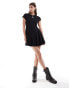 Monki short sleeve mini jersey dress with an a-line skirt in black