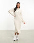 Фото #6 товара Threadbare Aubrey high neck ribbed midi jumper dress in oatmeal