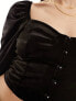 Фото #7 товара New Look long sleeve velvet corset top in black