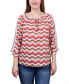 Petite 3/4 Sleeve Tunic with Crochet and Tie Neck Pink Wht Chevron, P/L - фото #1