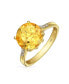 Фото #3 товара Classic 3CT Oval Solitaire Natural Zircon Synthetic Yellow Citrine Ring For Women Gold Plated Silver