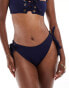 ASOS DESIGN Sloane eyelet detail high leg hipster bikini bottom in navy