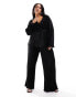 Vila Curve velvet plisse wide leg trouser co-ord in black