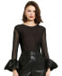 Фото #1 товара Women's Mesh Long Sleeve Bodysuit With Satin Puff Sleeves