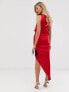 Фото #2 товара ASOS DESIGN satin one shoulder drape midi dress in red
